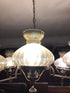 Lampadario degli anni 60 a sei luci in legno metallo e vetro
