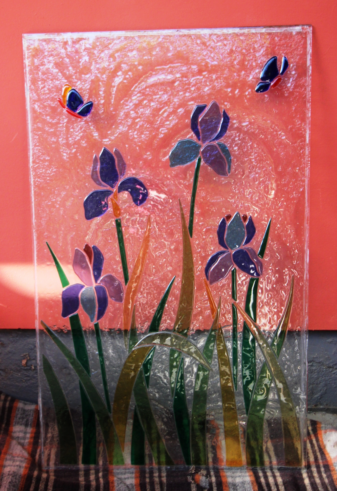 Vetro artistico floreale con Iris