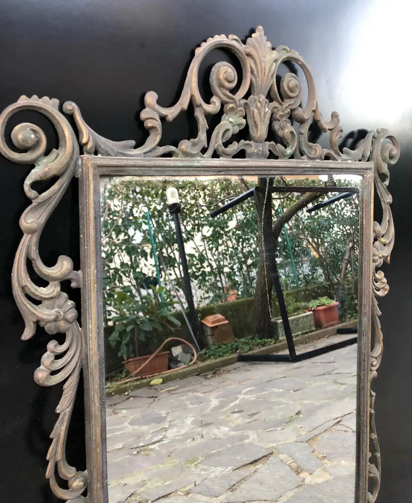 Specchio in ottone italiano del 1940 con vetro originale